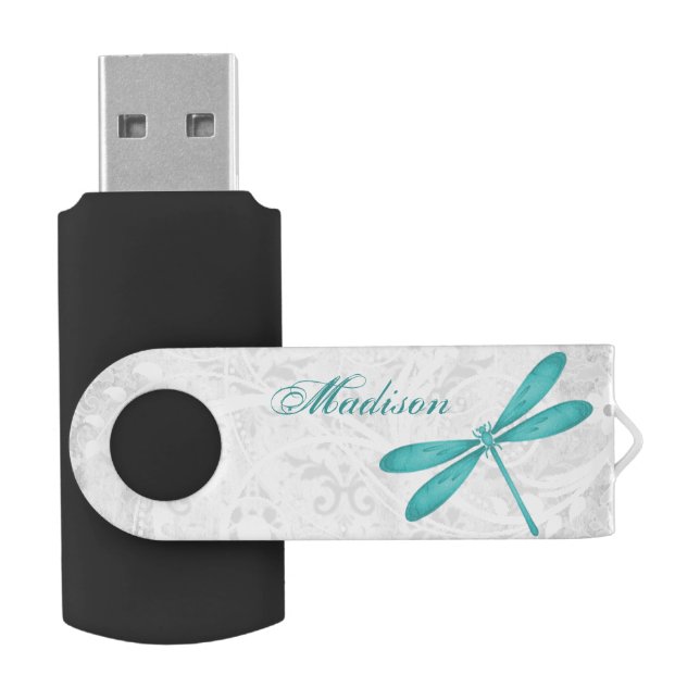 Teal Dragonfly Personalize USB Flash Drive (Opened)