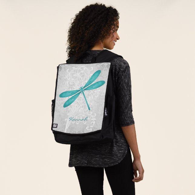 Teal Dragonfly Personalized Backpack (Worn)