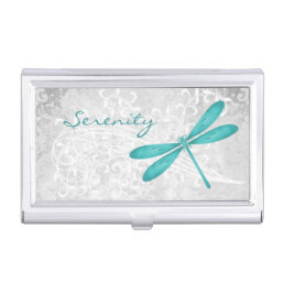 Teal Dragonfly Personalized Business Card Holder