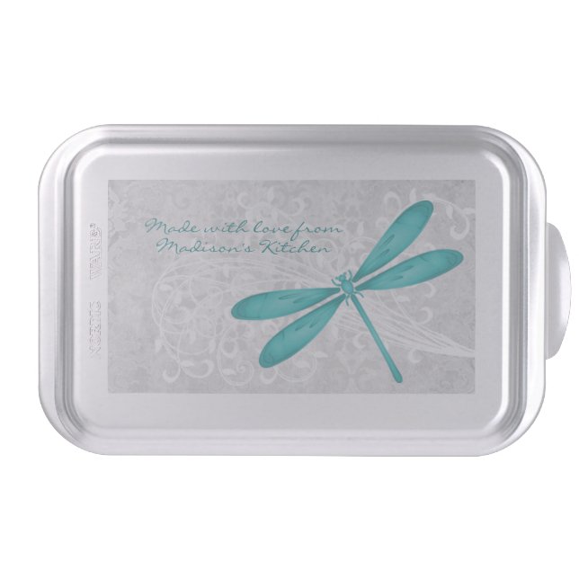 Teal Dragonfly Personalized Cake Pan (Front)