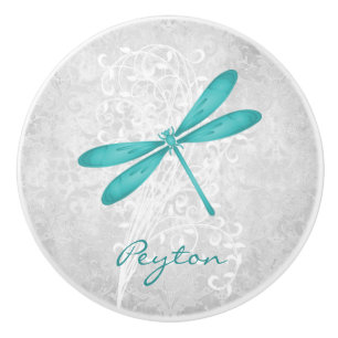 Teal Dragonfly Personalized Ceramic Pull