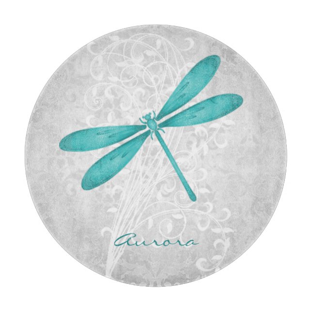 Teal Dragonfly Personalized Cutting Board (Front)