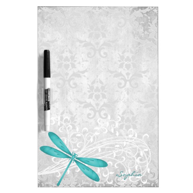 Teal Dragonfly Personalized Dry Erase Board (Front)