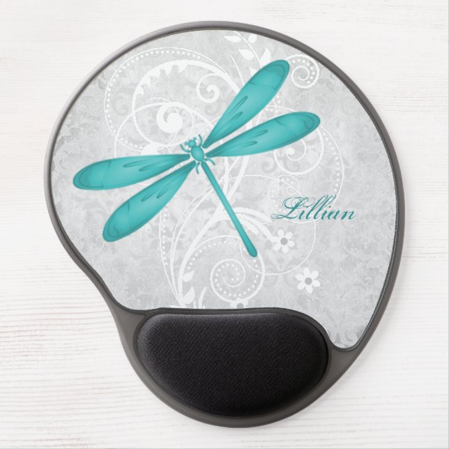 Teal Dragonfly Personalized Gel Mousepad (Front)