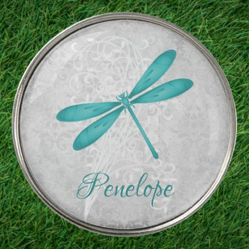Teal Dragonfly Personalized Golf Ball Marker by jade426 at Zazzle