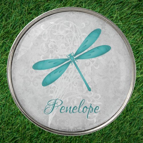 Teal Dragonfly Personalized Golf Ball Marker