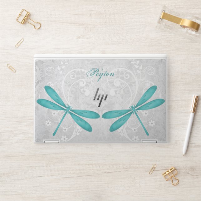 Teal Dragonfly Personalized HP Laptop Skin (Desk)