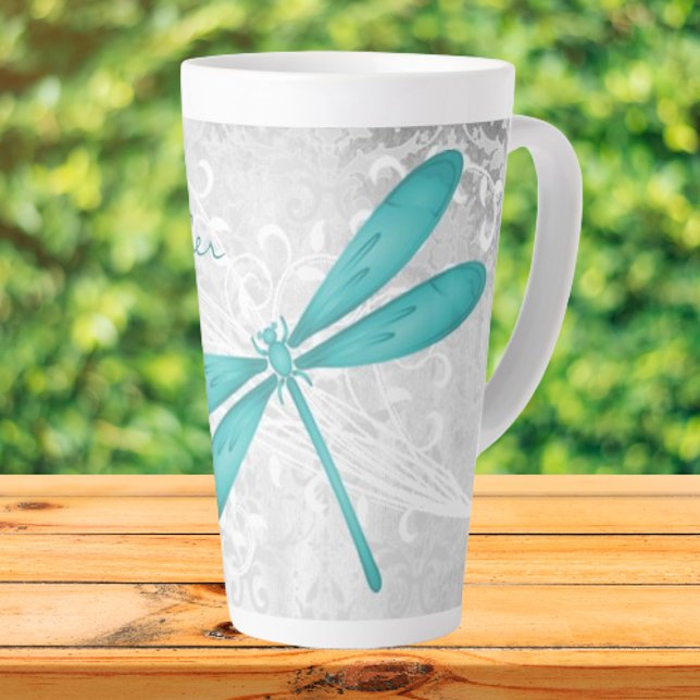 Teal Dragonfly Personalized Latte Mug (Teal Dragonfly Personalized Latte Mug)