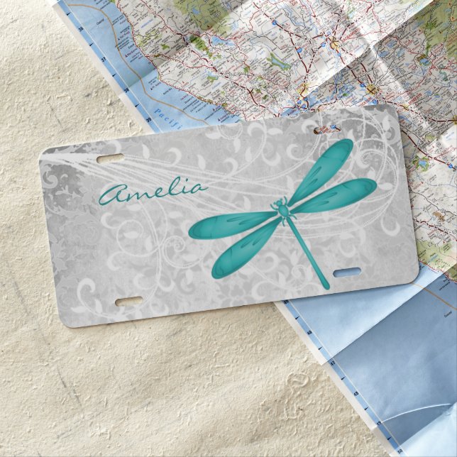 Teal Dragonfly Personalized License Plate (In Situ)