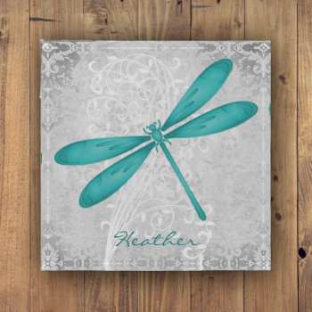 Teal Dragonfly Personalized Paperweight by jade426 at Zazzle