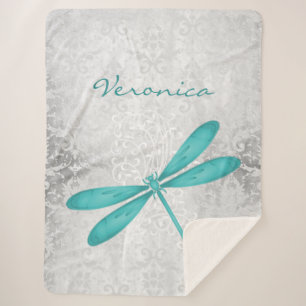 Teal Dragonfly Personalized Sherpa Blanket
