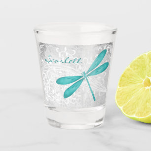 Teal Dragonfly Personalized Shot glass