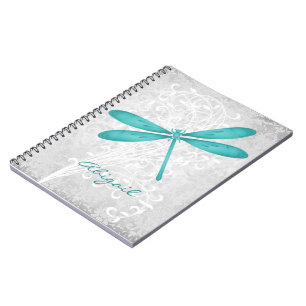 Teal Dragonfly Personalized Spiral Photo Notebook