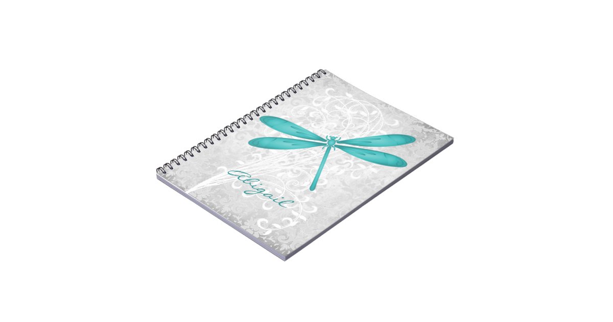 Personalized Notebook, Dragonflies and Flowers Sketchbook, Coil