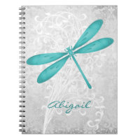 Personalized Notebook, Dragonflies and Flowers Sketchbook, Coil
