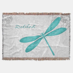 Teal Dragonfly Personalized Throw Blanket