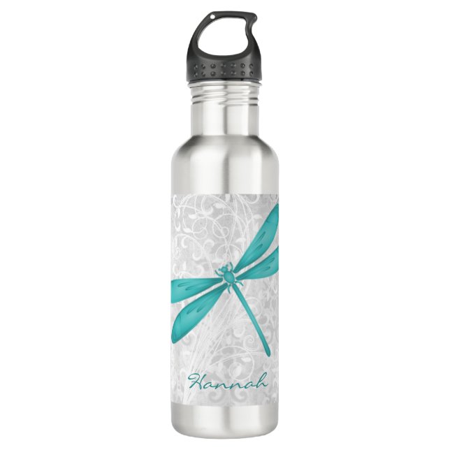 Teal Dragonfly Personalized Water Bottle (Front)