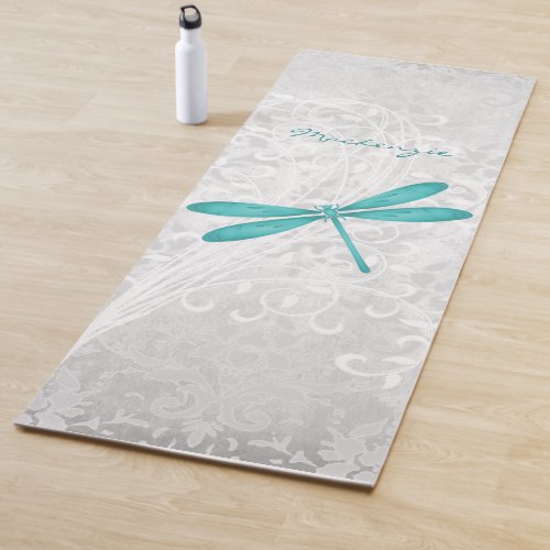 Teal Dragonfly Personalized Yoga Mat