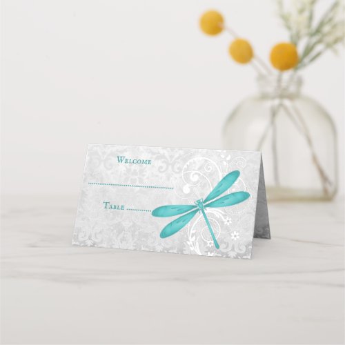 Teal Dragonfly Reception Place Card