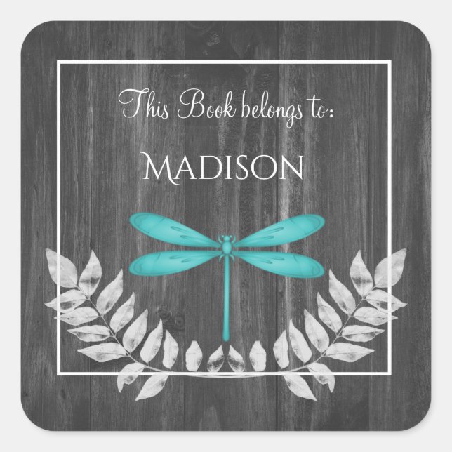 Teal Dragonfly Rustic Book Sticker (Front)