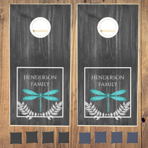 Teal Dragonfly Rustic Cornhole Set