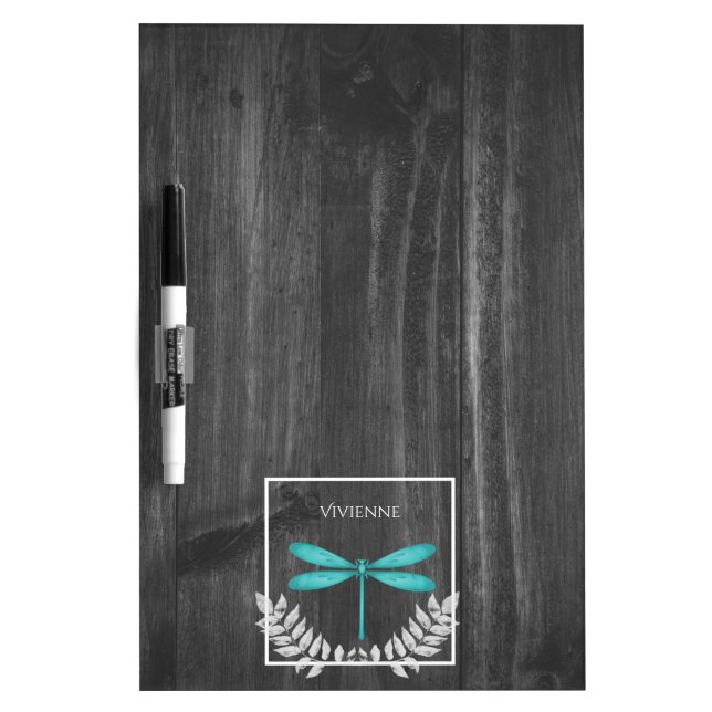 Teal Dragonfly Rustic Dry Erase Board (Front)