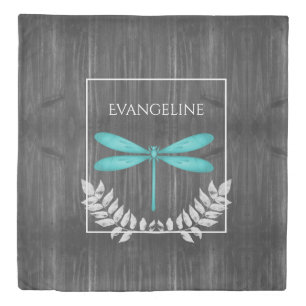 Teal Dragonfly Rustic Duvet Cover