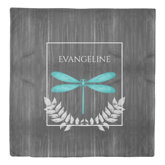 Teal Dragonfly Rustic Duvet Cover (Front)