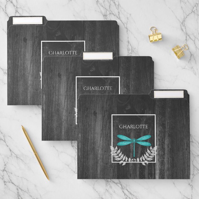 Teal Dragonfly Rustic File Folder (Set)