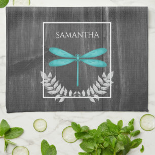 Teal Dragonfly Rustic Kitchen Towel