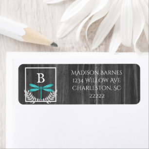 Teal Dragonfly Rustic Label