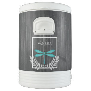 Teal Dragonfly Rustic Personalized Beverage Cooler