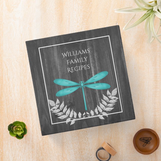 Teal Dragonfly Rustic Recipe Binder (In Situ)