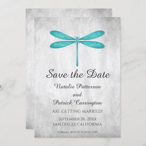 Teal Dragonfly Save the Date Invite