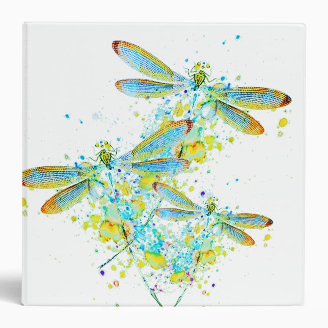Teal Dragonfly splatter  3 Ring Binder (Front)
