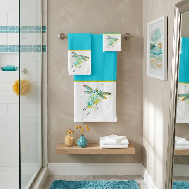 Teal Dragonfly splatter  Bath Towel Set (Creator Uploaded)
