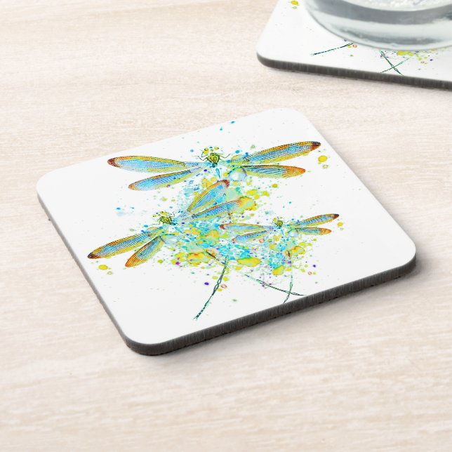 Teal Dragonfly splatter  Beverage Coaster (Left Side)
