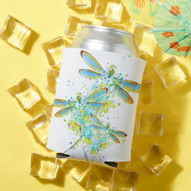 Teal Dragonfly splatter  Can Cooler (In Situ Summer)