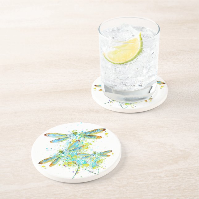 Teal Dragonfly splatter  Coaster (Side)