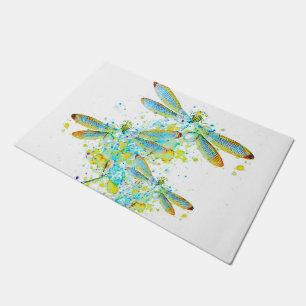Teal Dragonfly splatter  Doormat