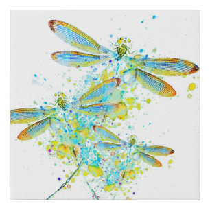Teal Dragonfly splatter  Faux Canvas Print