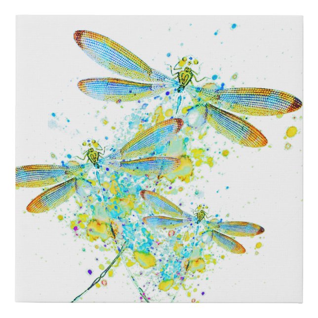 Teal Dragonfly splatter  Faux Canvas Print (Front)