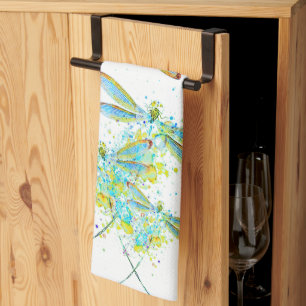 Teal Dragonfly splatter Kitchen Towel