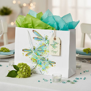 Teal Dragonfly splatter Large Gift Bag