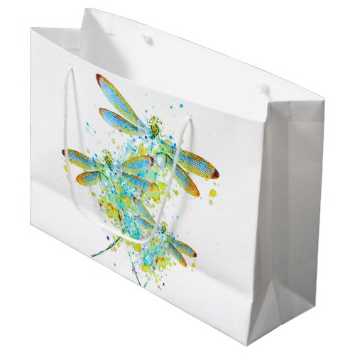 Teal Dragonfly splatter  Large Gift Bag
