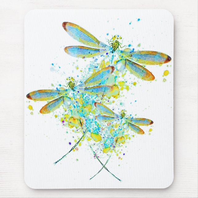 Teal Dragonfly splatter  Mouse Pad (Front)