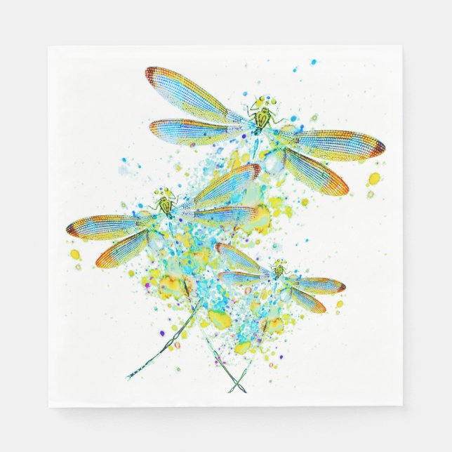 Teal Dragonfly splatter  Napkins (Front)