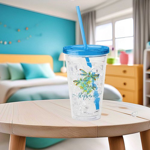 Teal Dragonfly splatter personalized   Acrylic Tumbler