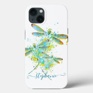 Teal Dragonfly splatter personalized  iPhone 13 Case