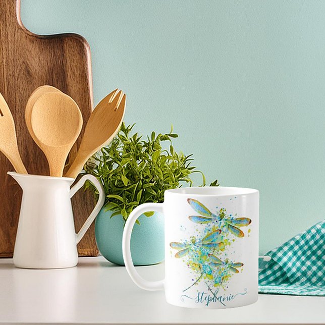 Teal Dragonfly splatter personalized  Coffee Mug (Creator Uploaded)